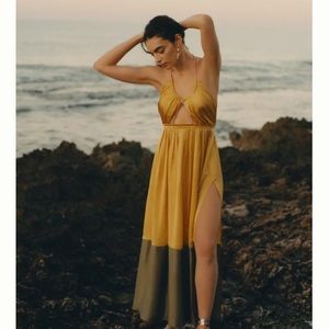Anthropologie Silk Colorblocked Maxi Dress